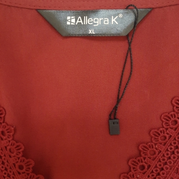 NWT Allegra K V-Neck Smocked Elastic Waist Boho Crochet Lace Trim Mini Dress - Picture 10 of 10